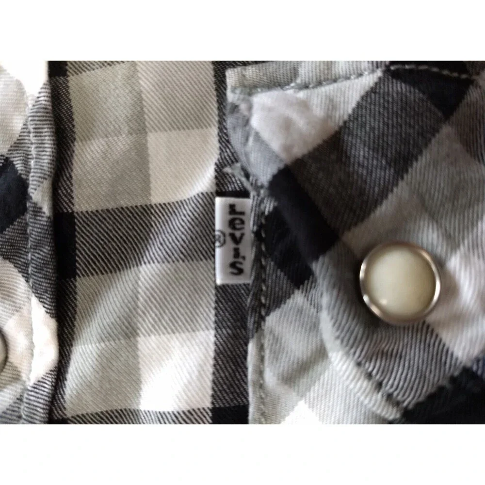 LEVIS Pearl Snap Shirt Mens XXL Plaid Buffalo Check Western Sawtooth Pockets 2XL